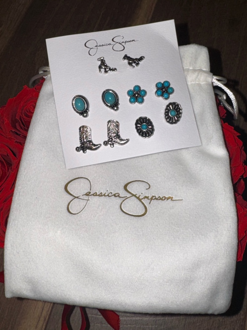 Jessica Simpson Western Turquoise Stud Earrings Set | 5 Pair Cowgirl Earrings